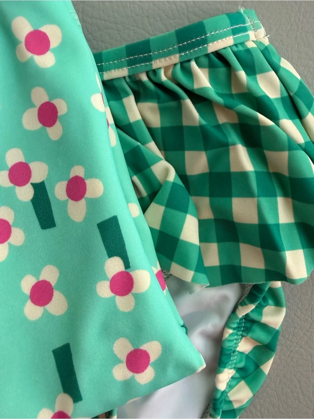 Hanna Andersson Rashguard & Skirted Bikini Bottoms Set Flowers on Green 2T - New